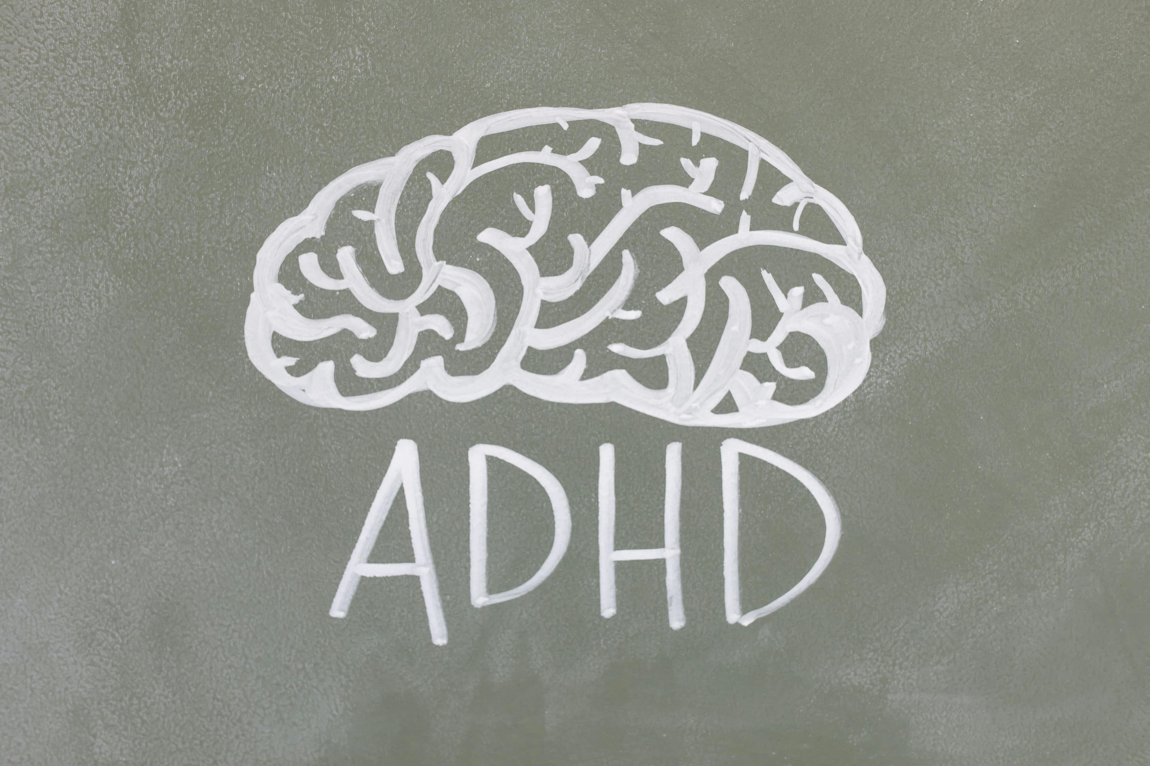 Ein Bild von einem Gehirn mit der Unterschrift "ADHD"